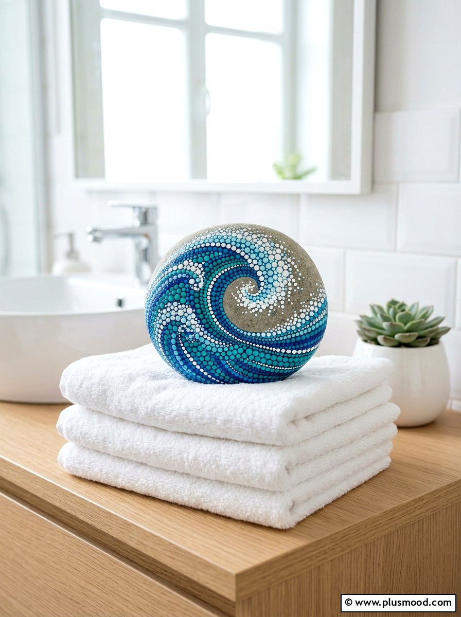 Ocean Wave Dot Rock - 25 painted rock ideas with dot painting
