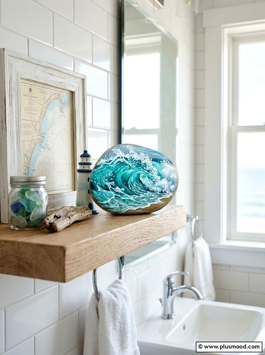 Ocean Wave Painted Rock - 25 painted rock ideas with nature prints