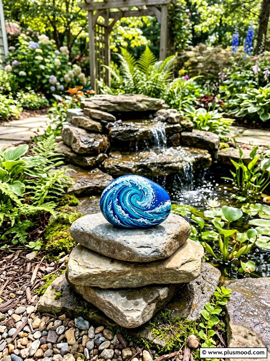 Ocean Wave Painted Rock - 25 painted rock ideas for hiding in nature