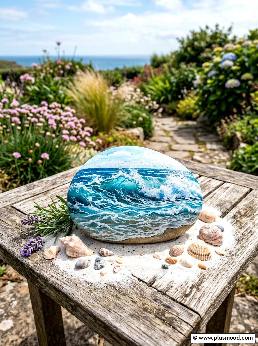 Ocean Wave Painting - 25 painted rock ideas with beach theme