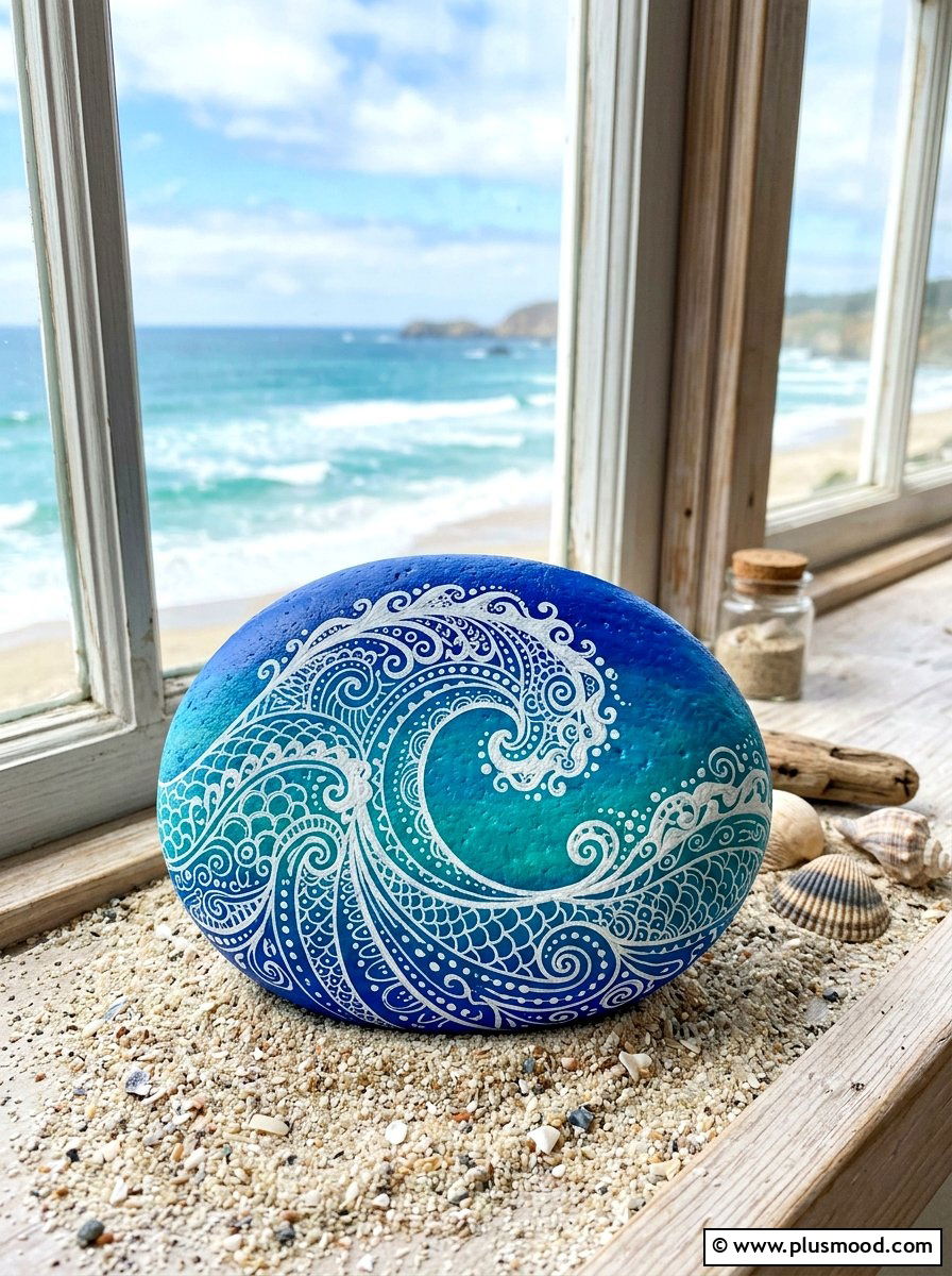 Ocean Wave Zentangle - 25 painted rock ideas with zentangle art