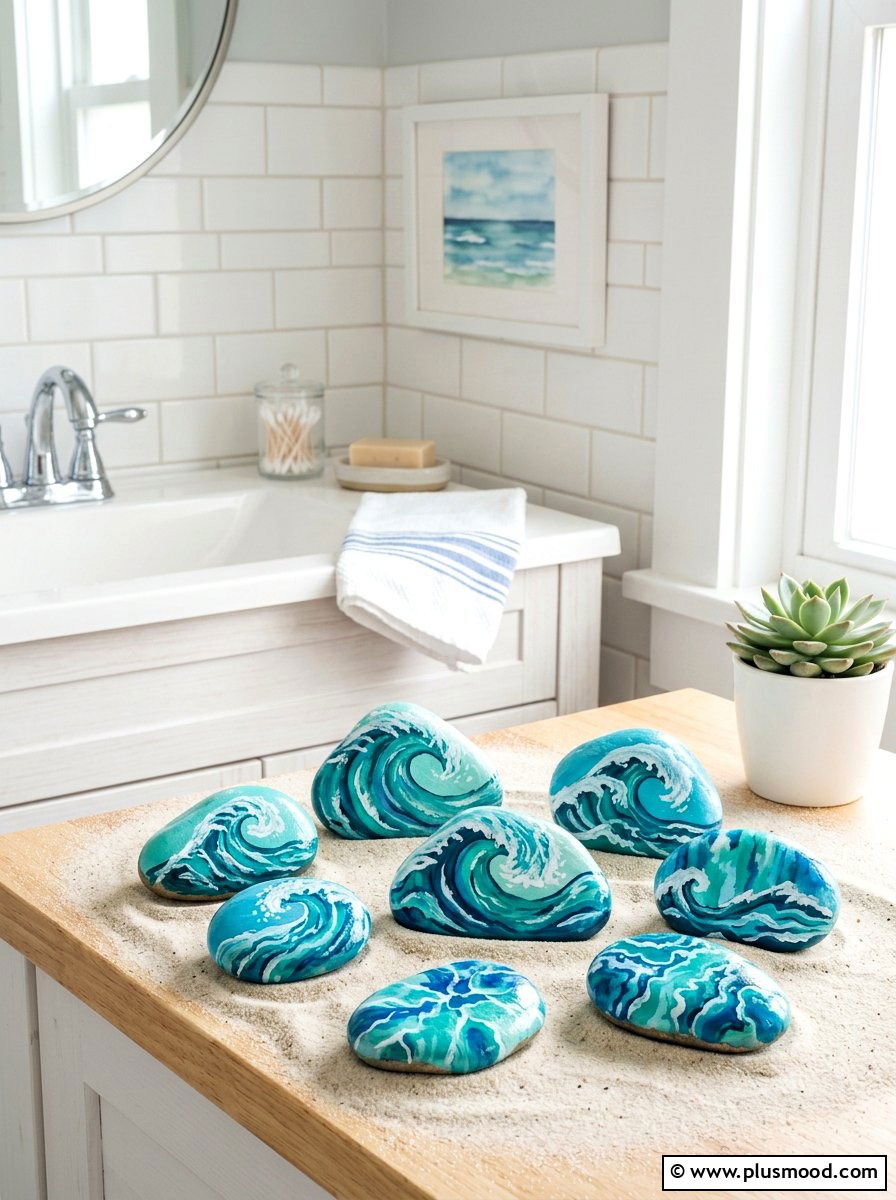Ocean wave tie dye rock painting - 25 painted rock ideas with tie dye effect