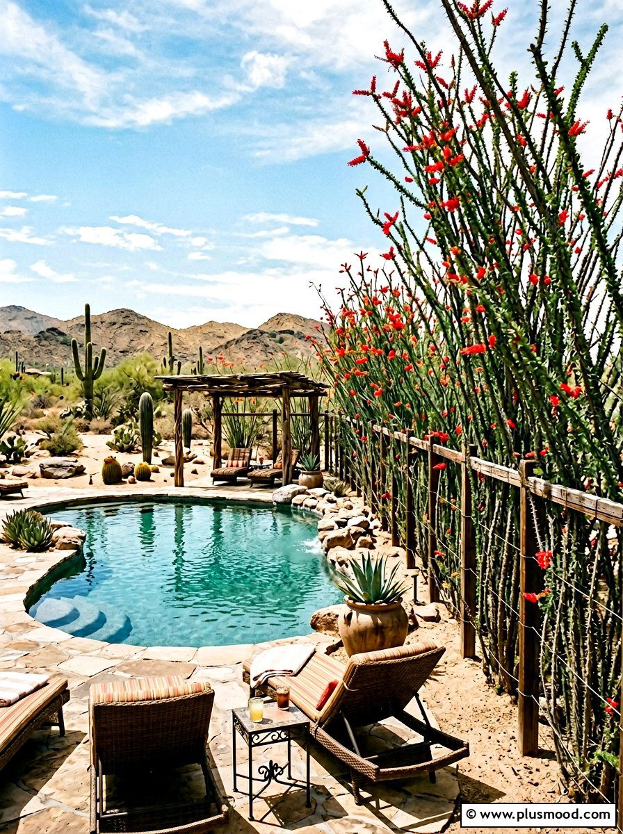 Ocotillo plant fencing - 25 pool landscaping ideas for desert climates
