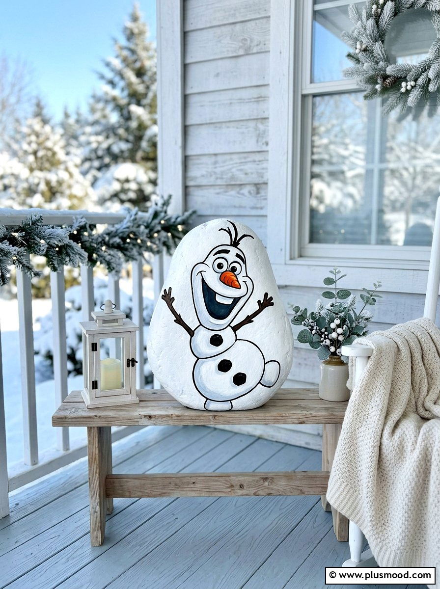 Olaf Painted Rock - 25 painted rock ideas with Disney characters