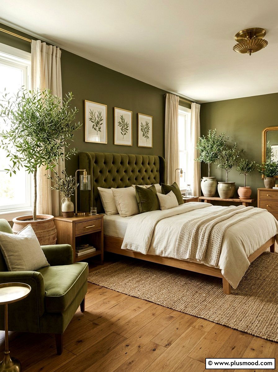 Olive Green Botanical Bedroom - 25 summer botanical bedroom ideas