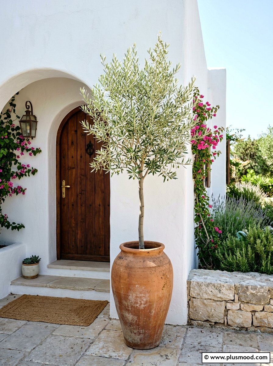 Olive Tree Entryway Planter - 25 summer porch urn ideas