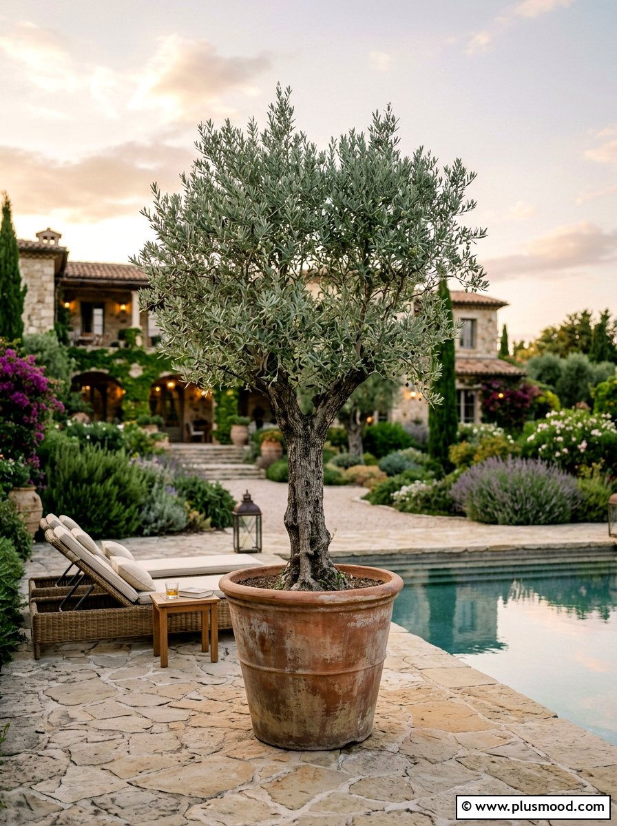 Olive Tree In Rustic Clay Pot - 25 pool landscaping ideas with potted plants