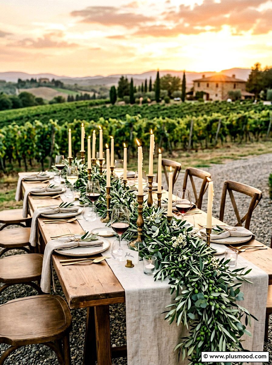 Olive branch greenery runner - 25 summer outdoor centerpiece ideas