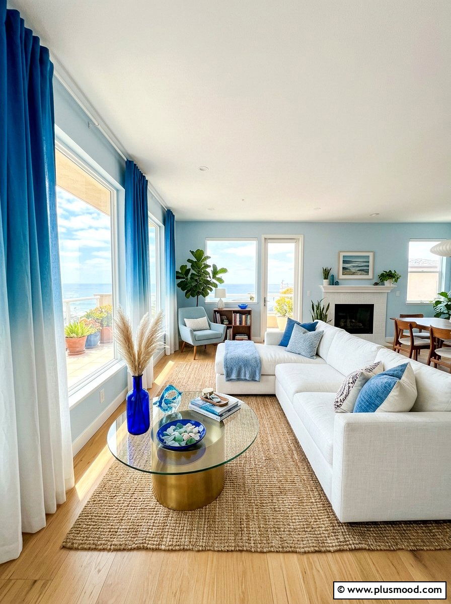 Ombre Blue Panel - 25 summer curtains ideas for living room
