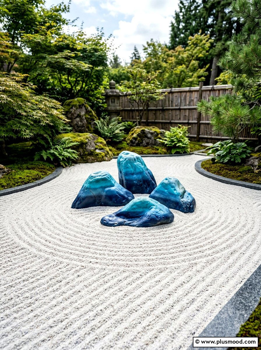 Ombre Blue Wave Rocks - 25 painted rock ideas for zen garden