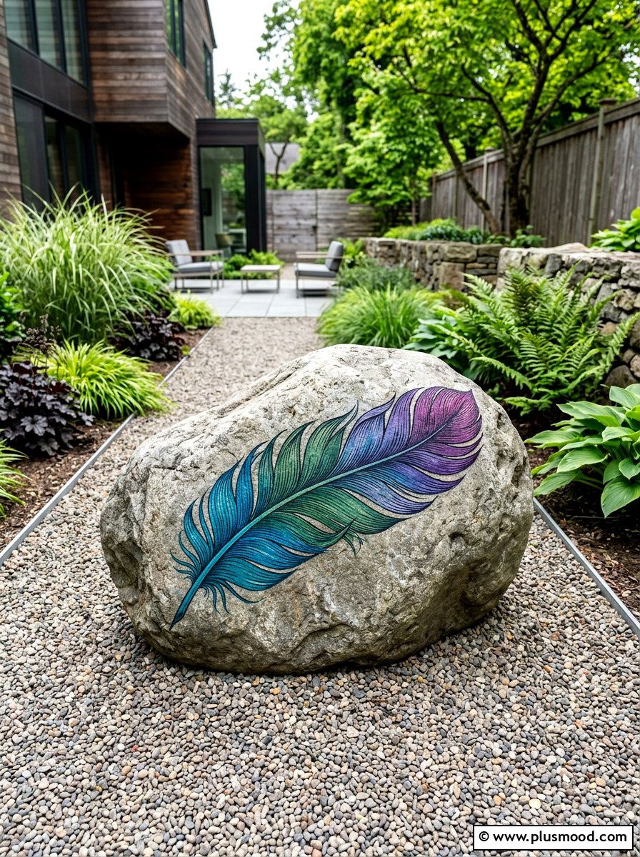 Ombre Feather - 25 painted rock ideas with feather design