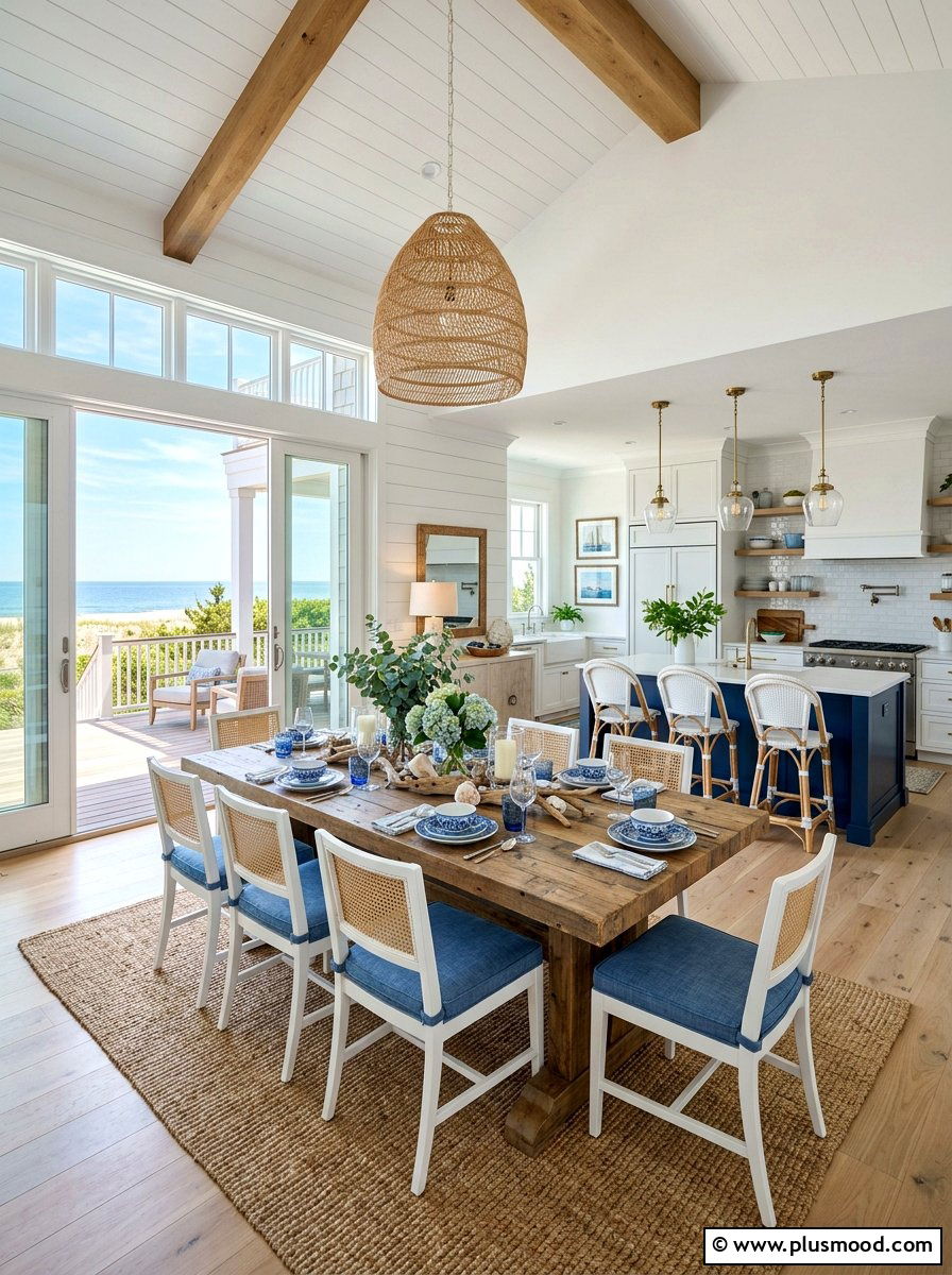 Open Concept Coastal Dining - 25 summer coastal dining room ideas