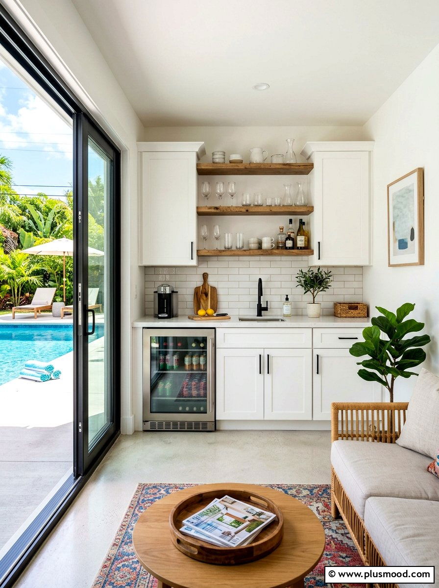 Open Concept Pool House Kitchenette - 25 summer pool house decor ideas