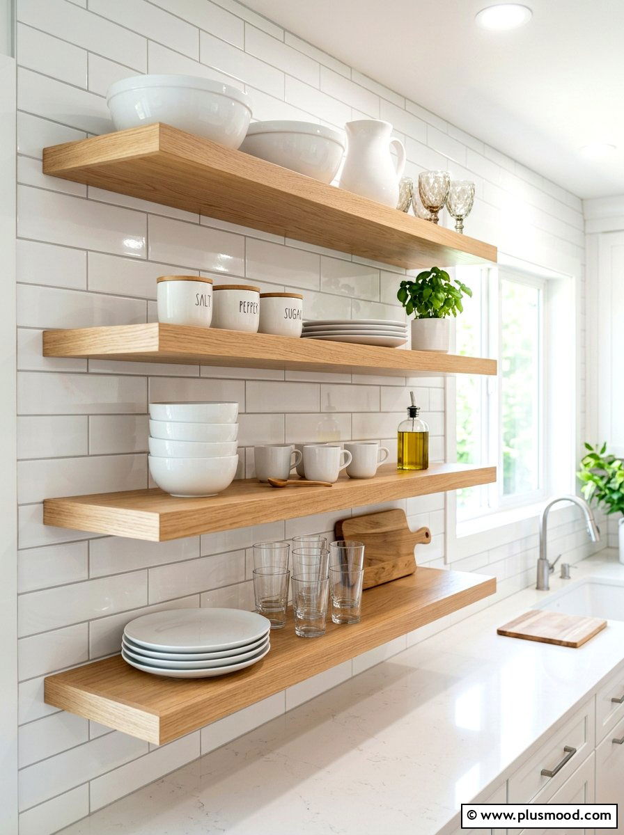Open Kitchen Shelving - 25 summer minimalist summer decor ideas