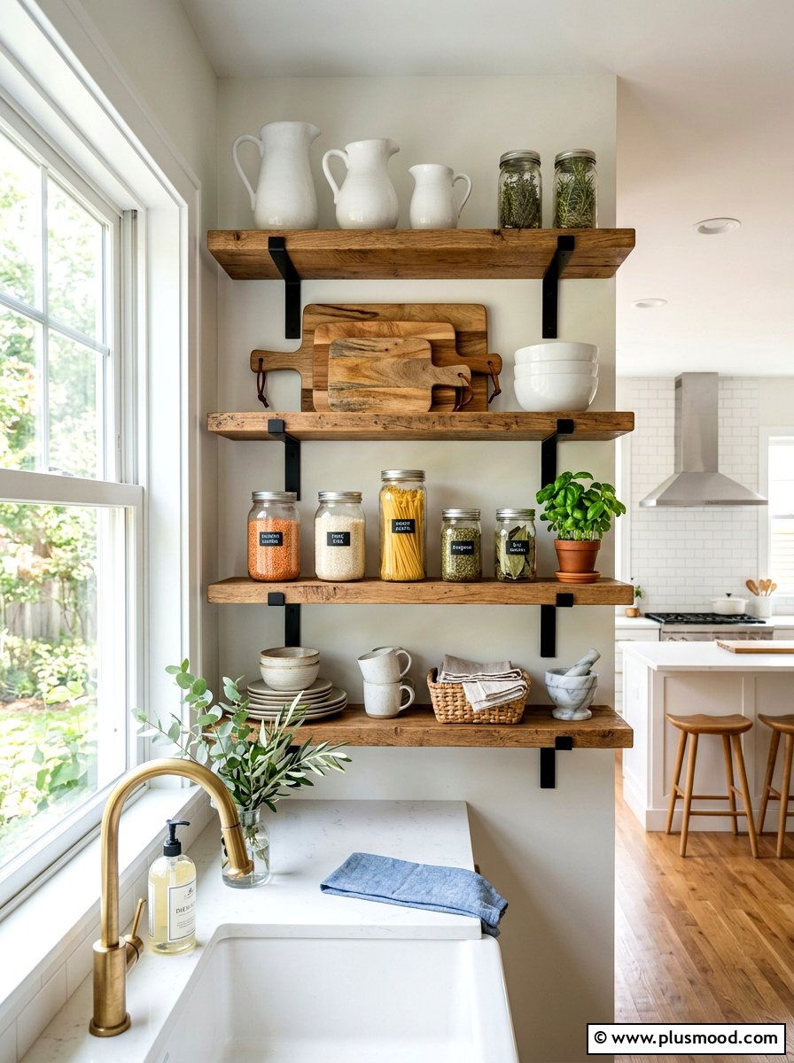 Open Shelving - 25 summer modern farmhouse summer decor ideas