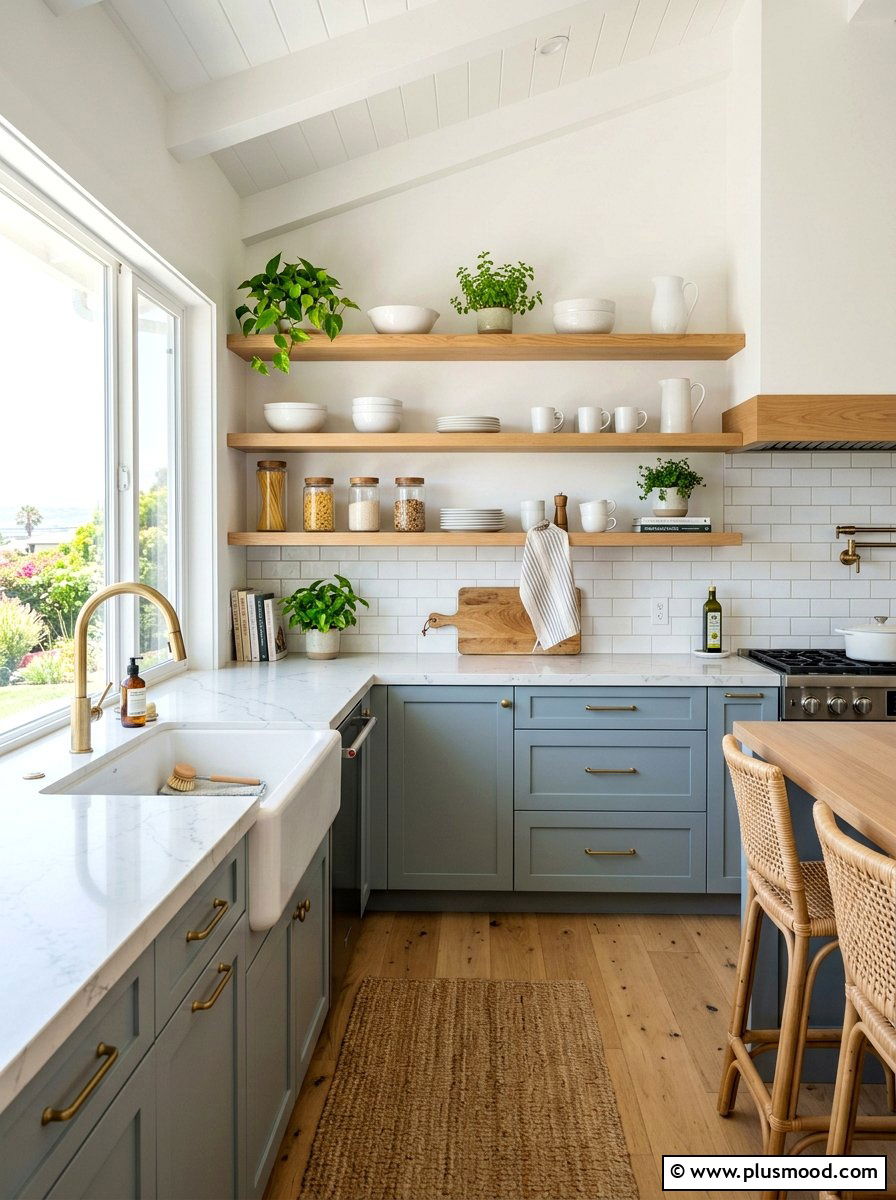 Open Shelving Coastal Kitchen - 25 summer coastal kitchen ideas
