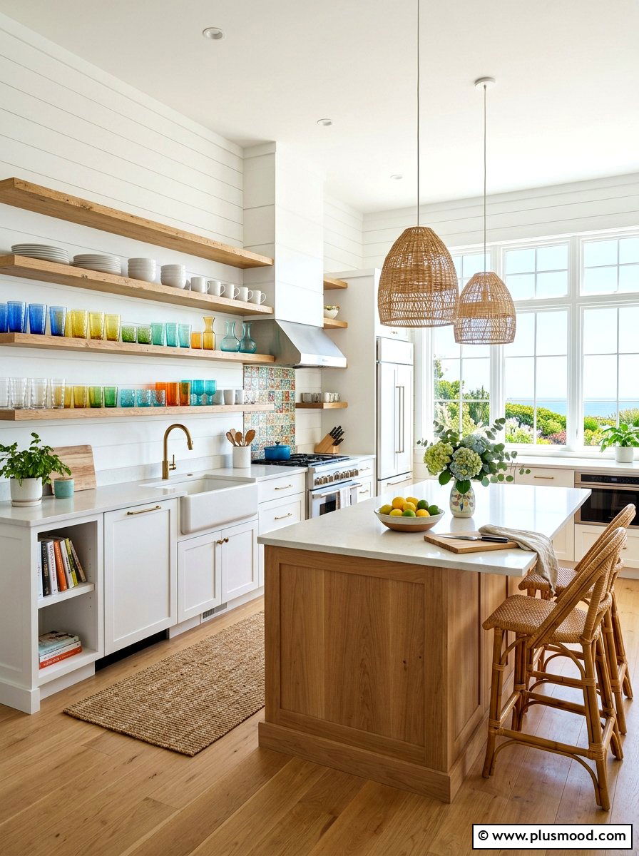Open Shelving Display - 25 summer kitchen makeover ideas