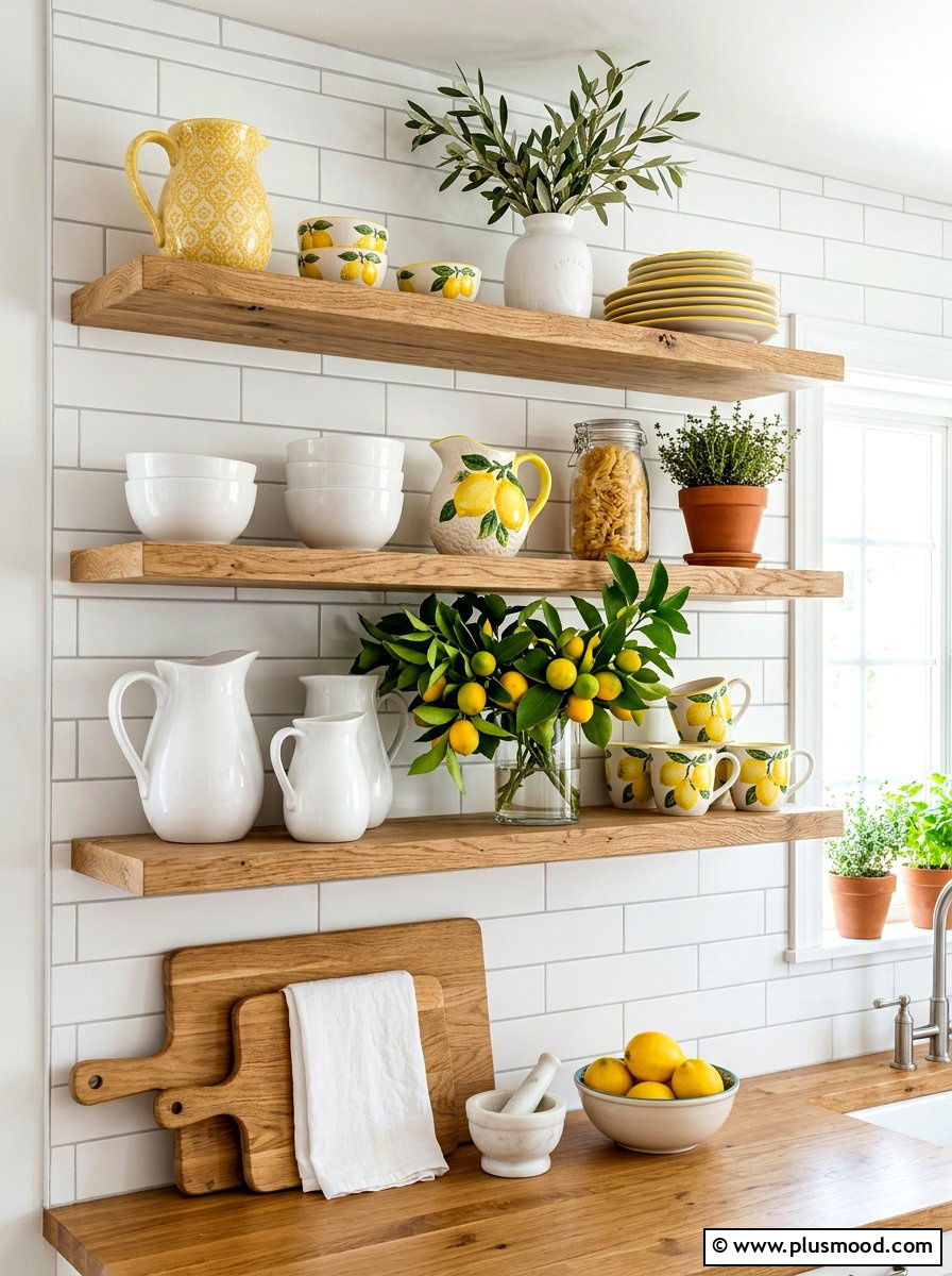 Open Shelving Lemon Decor - 25 summer kitchen decor ideas with lemons