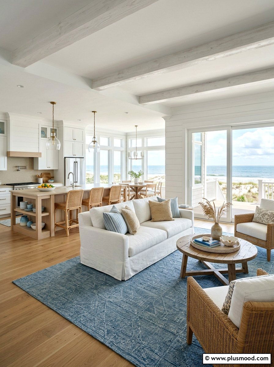 Open concept coastal living room - 25 summer coastal living room ideas