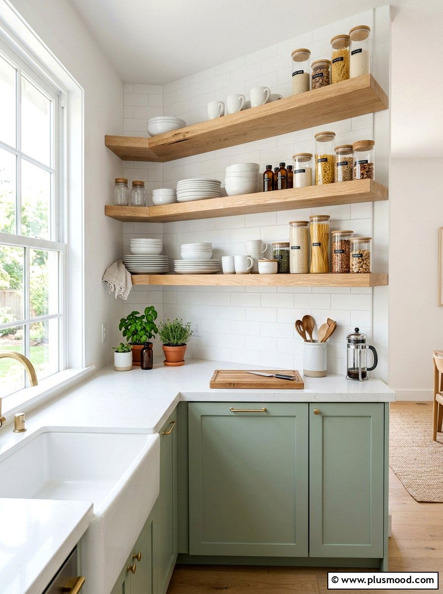 Open kitchen shelving - 25 summer cottage decor ideas