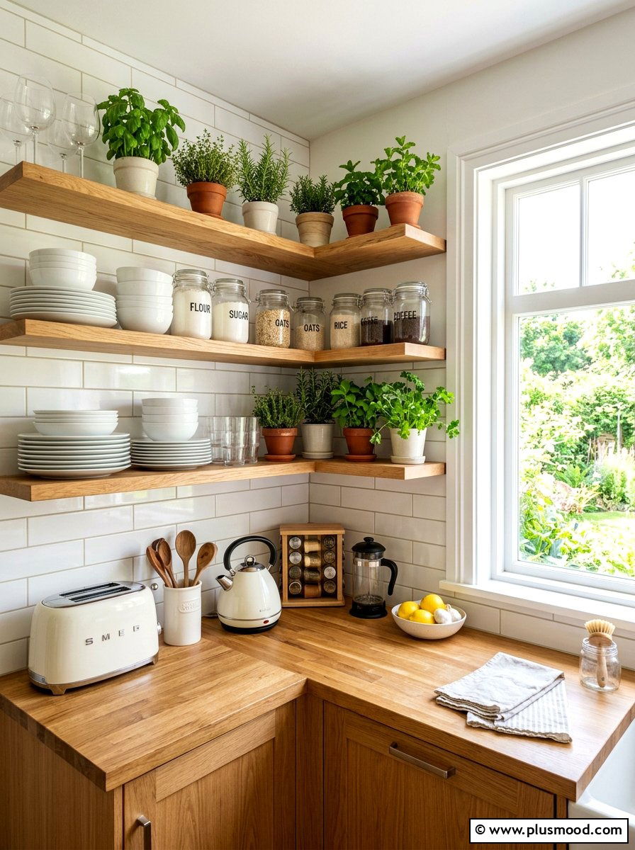 Open shelf kitchen - 25 summer English cottage summer decor ideas
