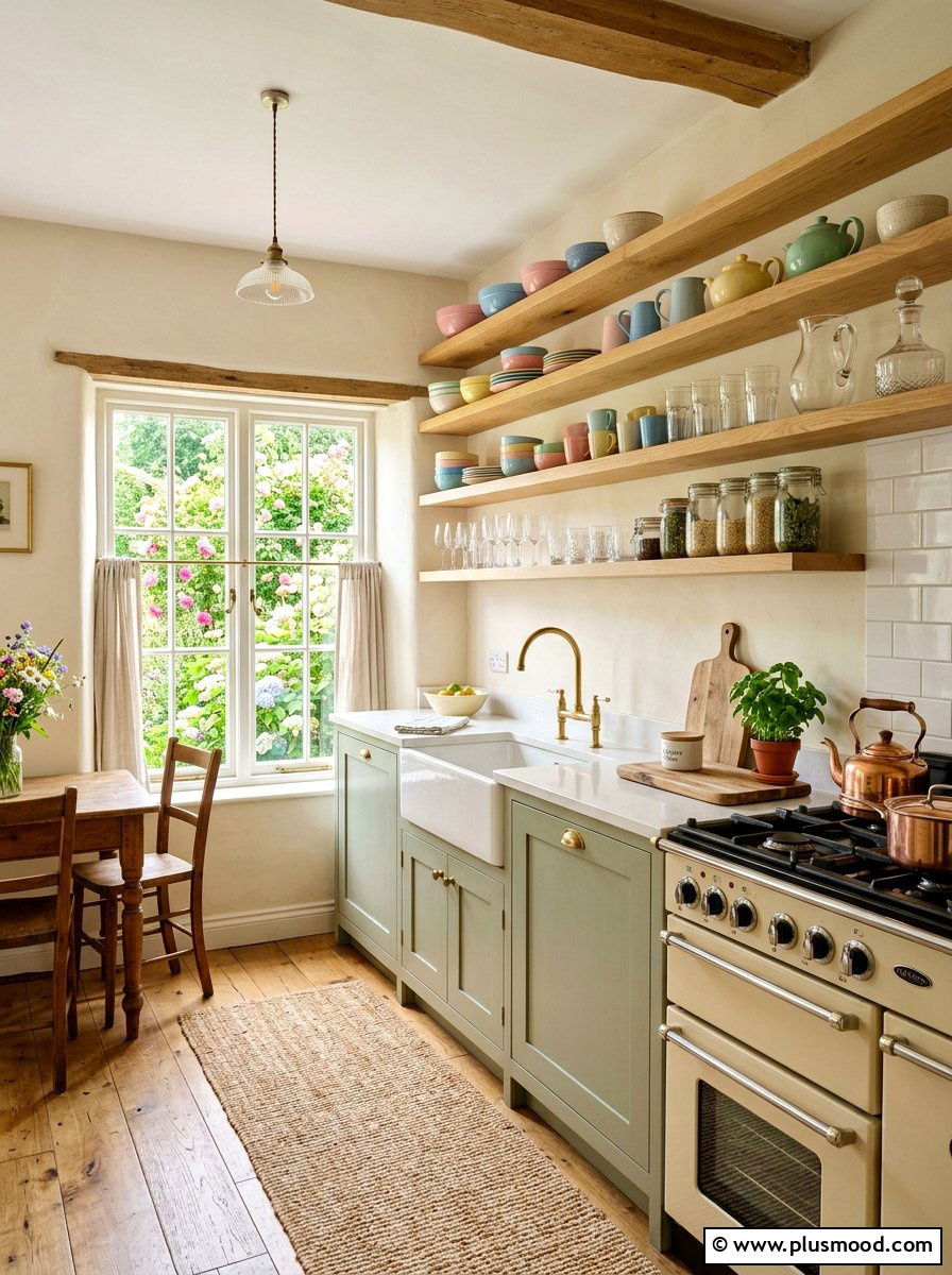 Open shelving display - 25 summer cottage kitchen ideas