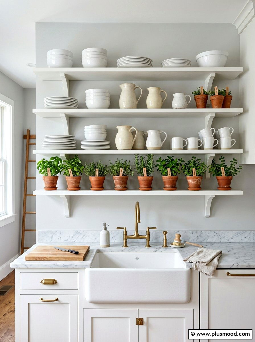Open shelving kitchen ceramic display - 25 summer French country summer decor ideas