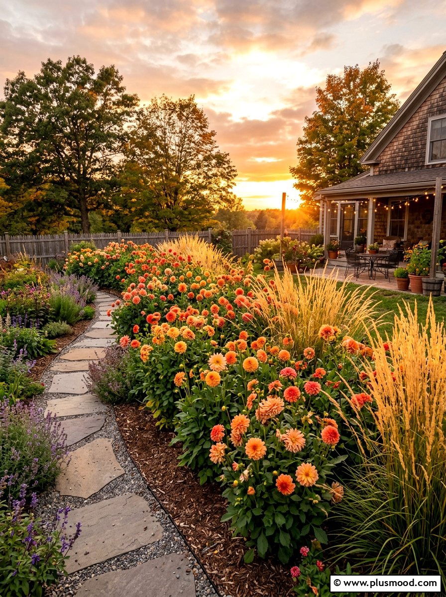 Orange Dahlia Landscape - 25 summer dahlia garden ideas
