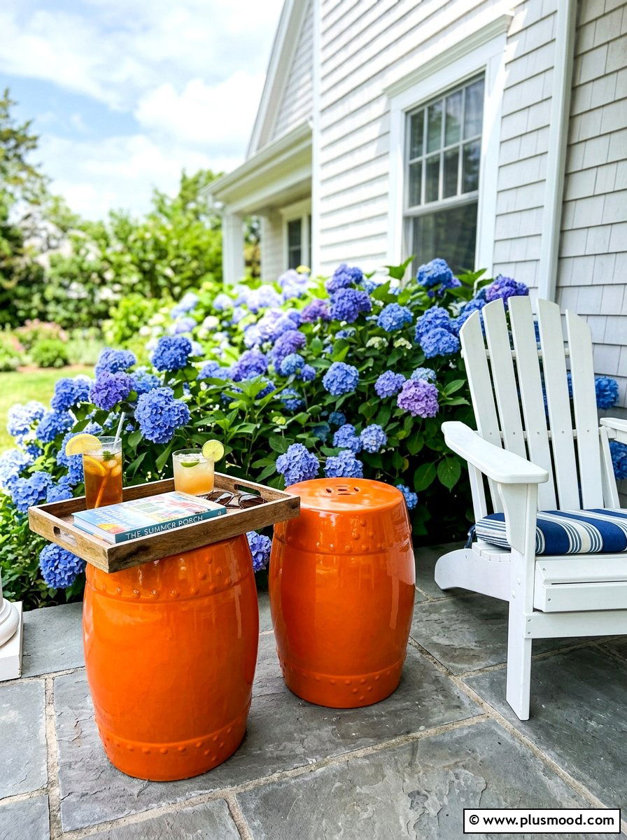 Orange Garden Stools - 25 summer colorful front porch ideas