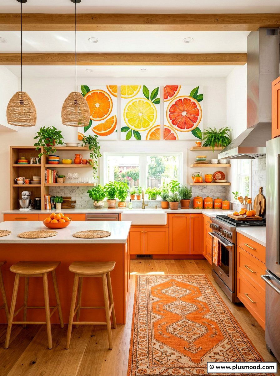 Orange citrus kitchen - 25 summer fruit themed kitchen decor ideas