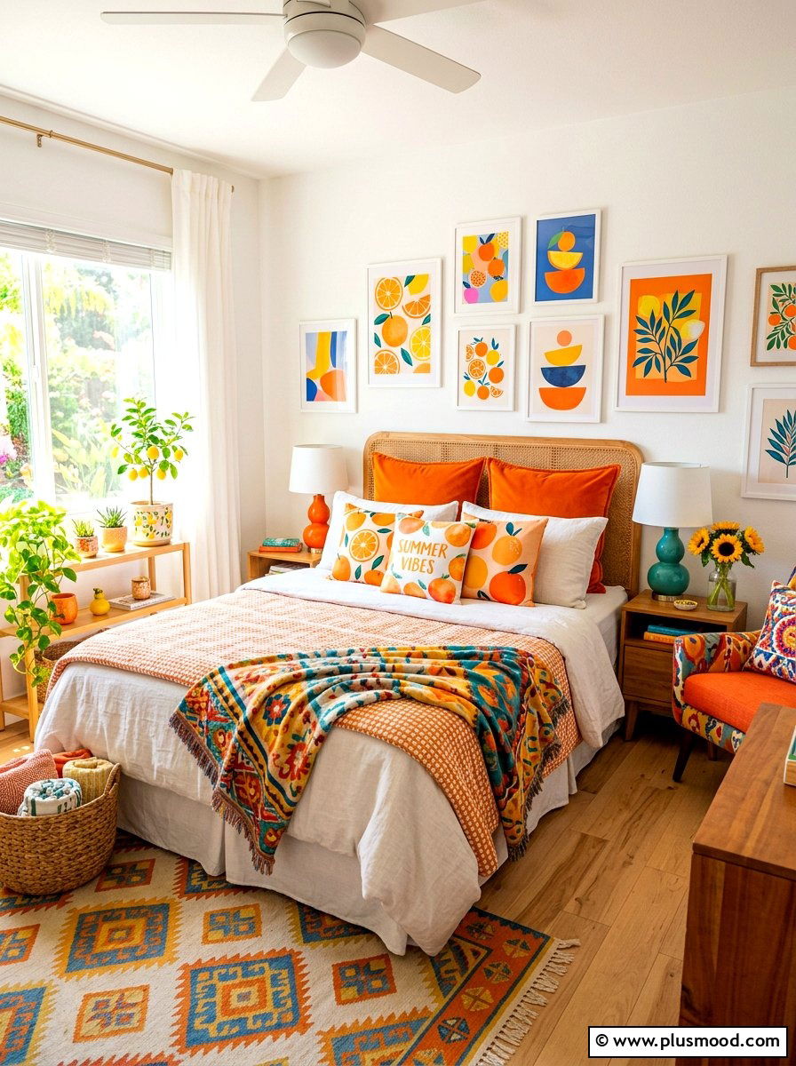 Orange citrus pillows - 25 summer pillow ideas for bedroom