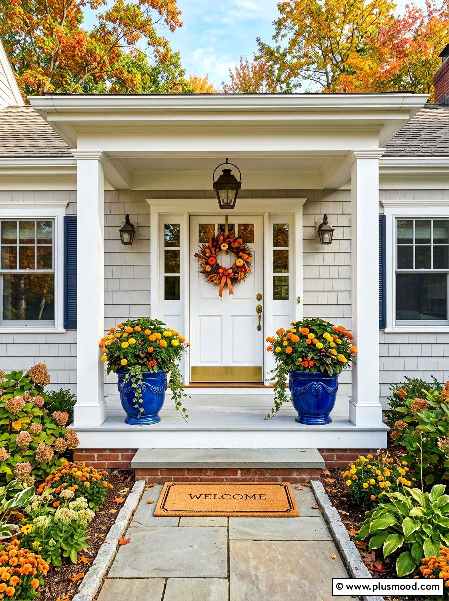 Orange marigold container - 25 summer to fall front porch planter ideas