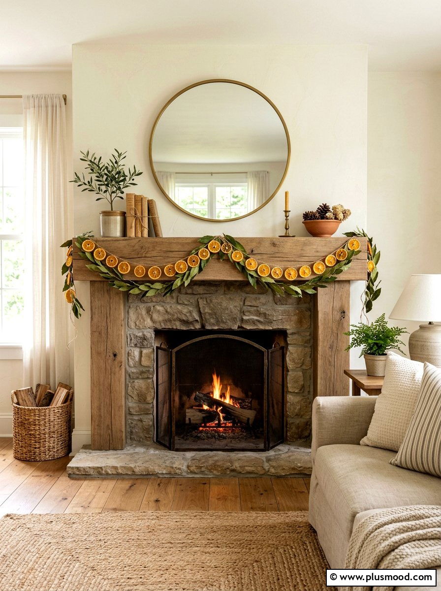 Orange slice garland fireplace - 25 summer citrus home decor ideas