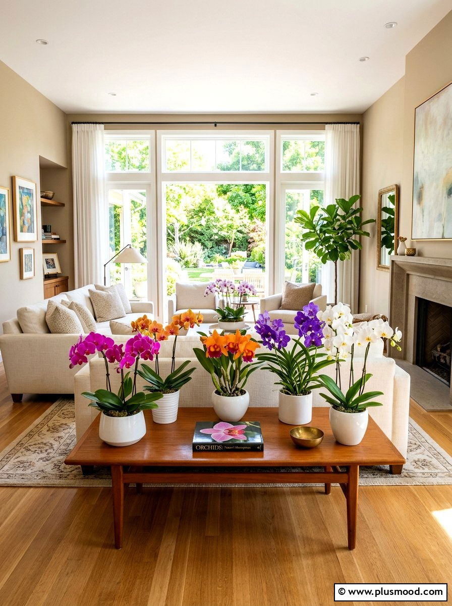 Orchid Flower Decor - 25 summer tropical living room ideas