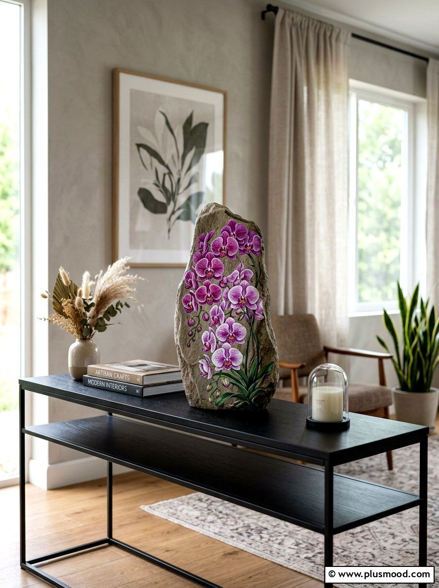 Orchid Painted Rock - 25 painted rock ideas with flowers