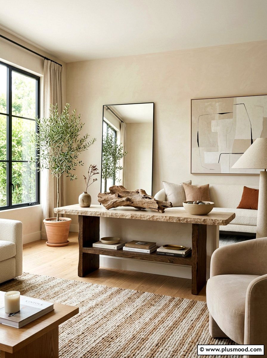Organic Modern Console Table - 25 summer console table ideas for living room