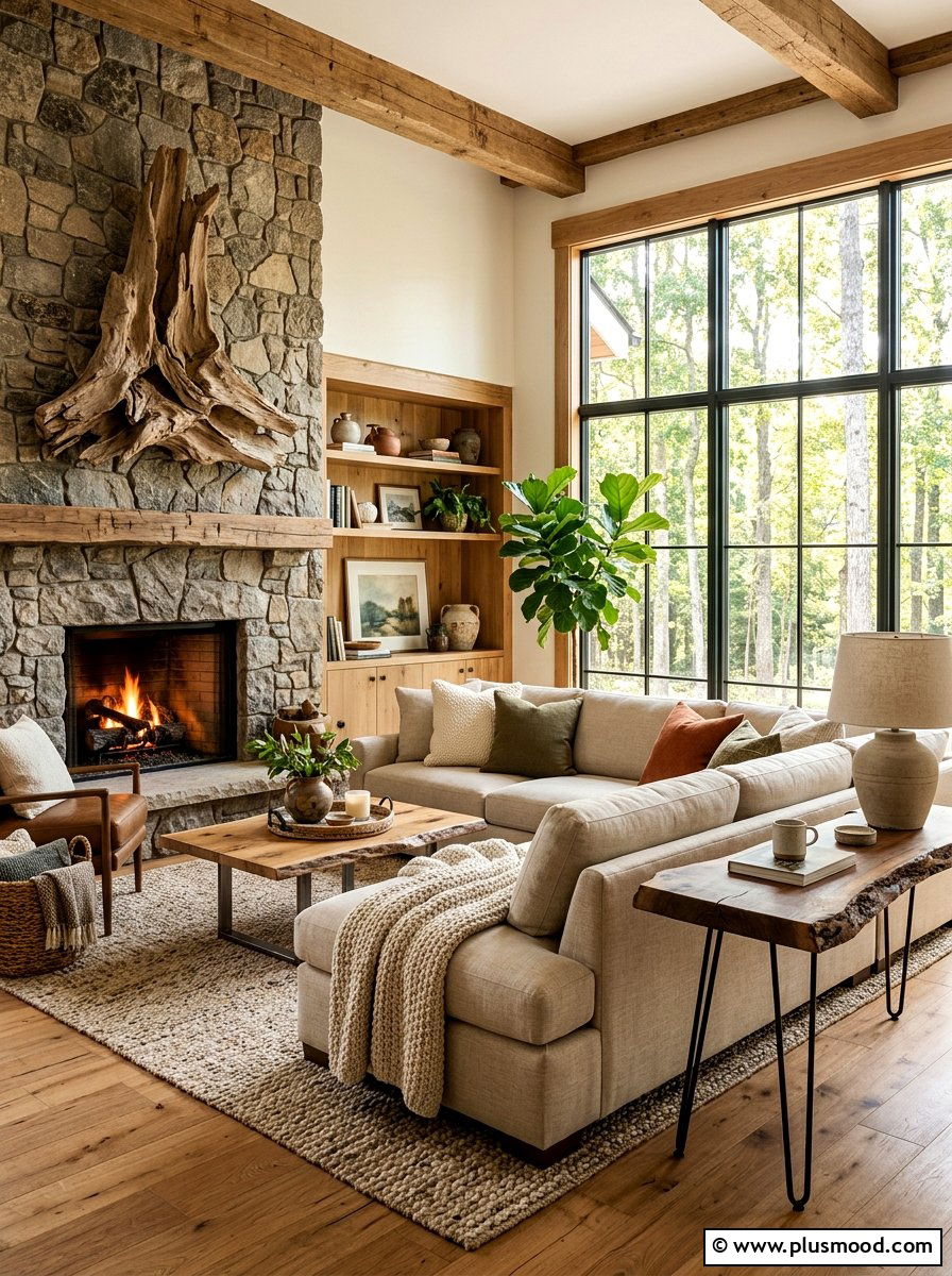 Organic Wood Element Living Room - 25 summer decor ideas for beige living room