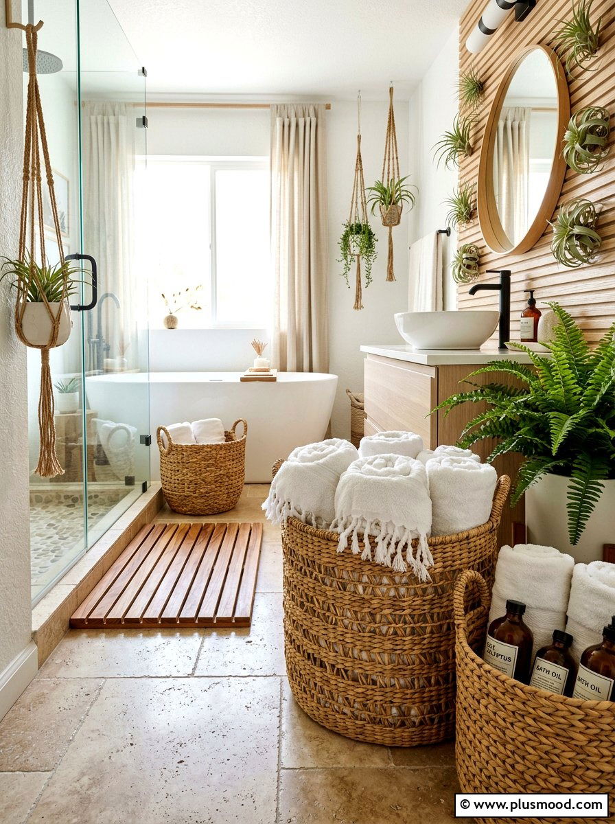 Organic woven basket bathroom - 25 summer modern summer decor ideas