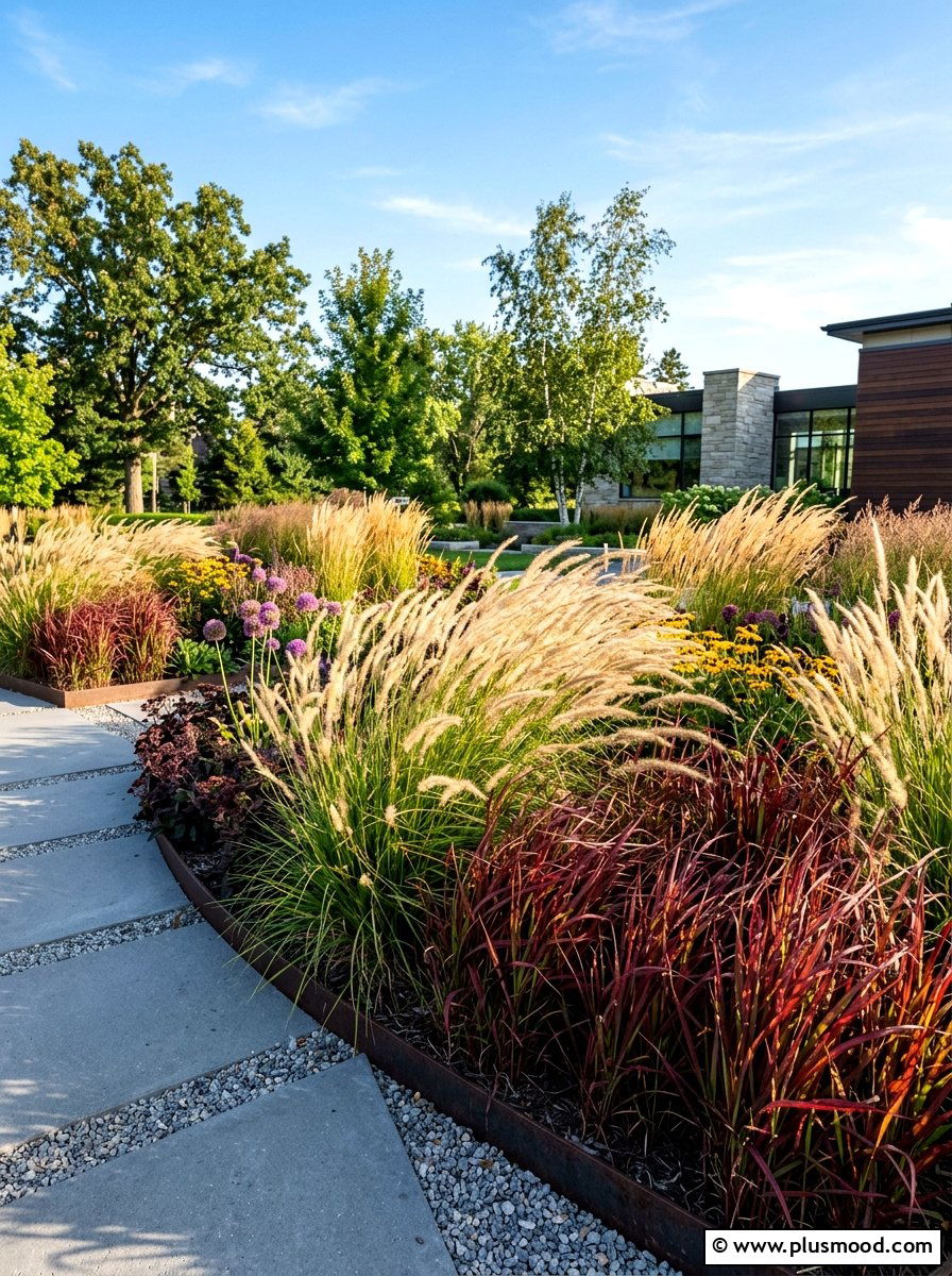 Ornamental Grass Bed - 25 summer backyard flower bed ideas