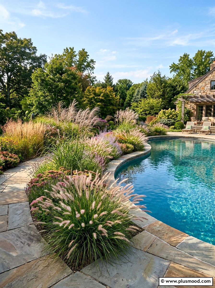 Ornamental Grass Border - 25 pool landscaping ideas with plants