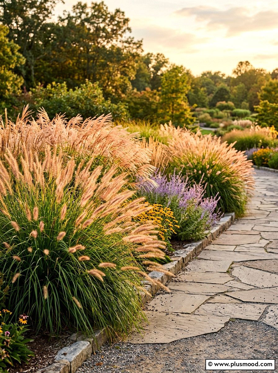 Ornamental Grass Border - 25 summer curb appeal landscaping ideas