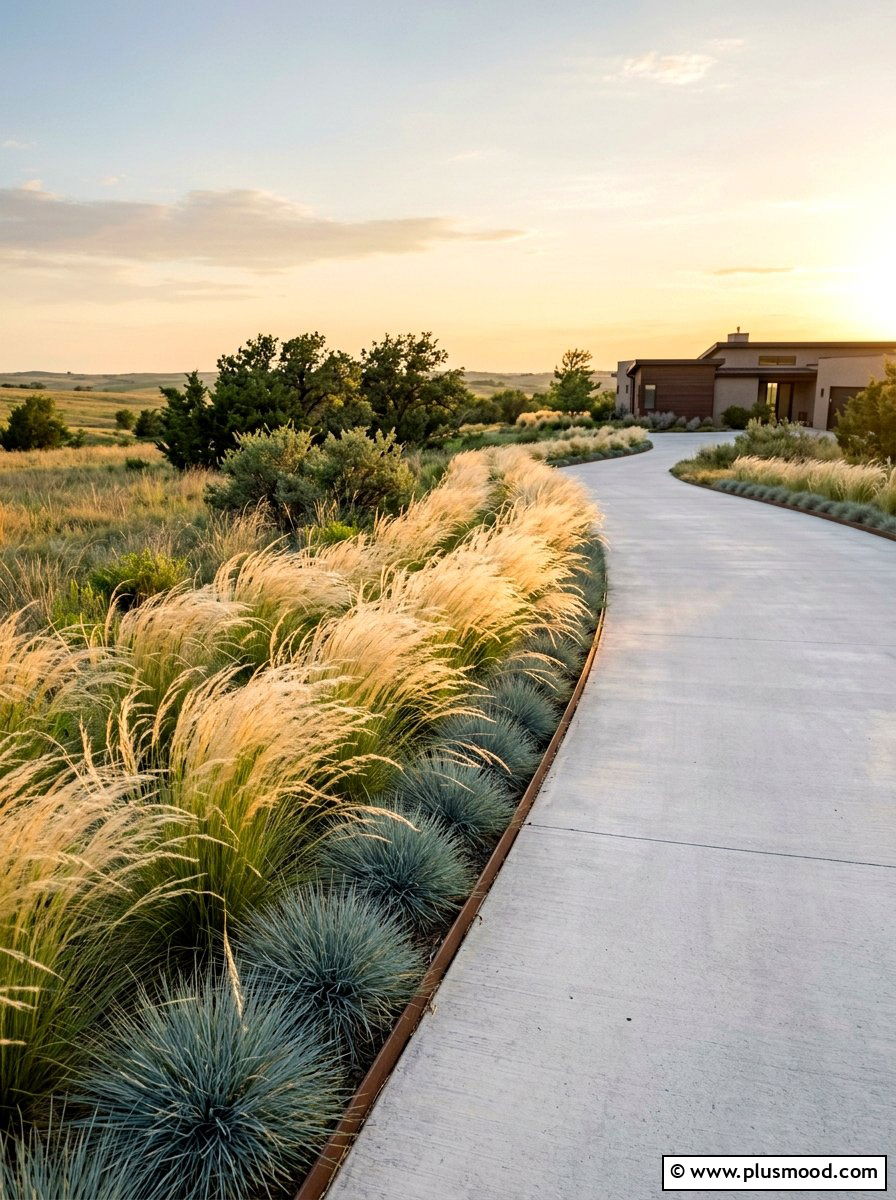 Ornamental Grass Border - 25 summer drought tolerant landscaping ideas