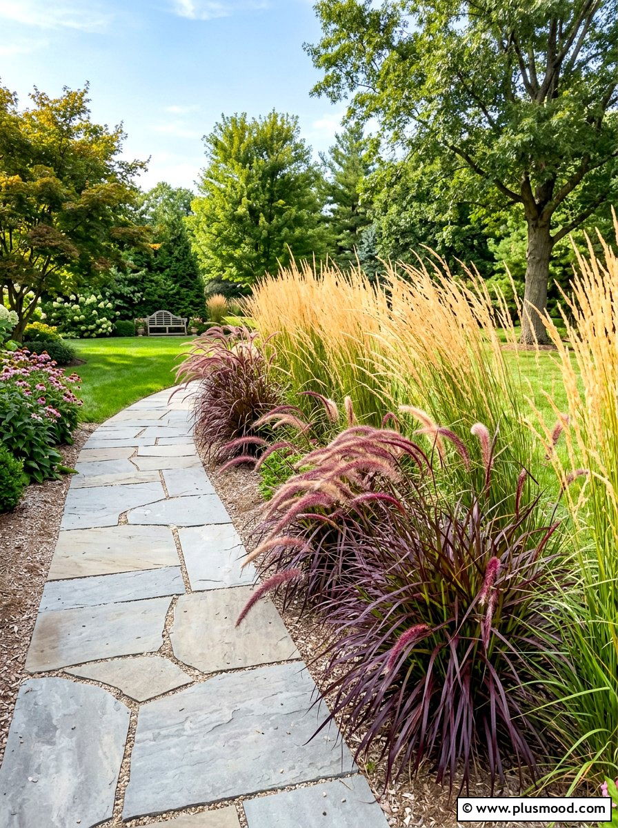 Ornamental Grass Border - 25 summer drought tolerant garden ideas