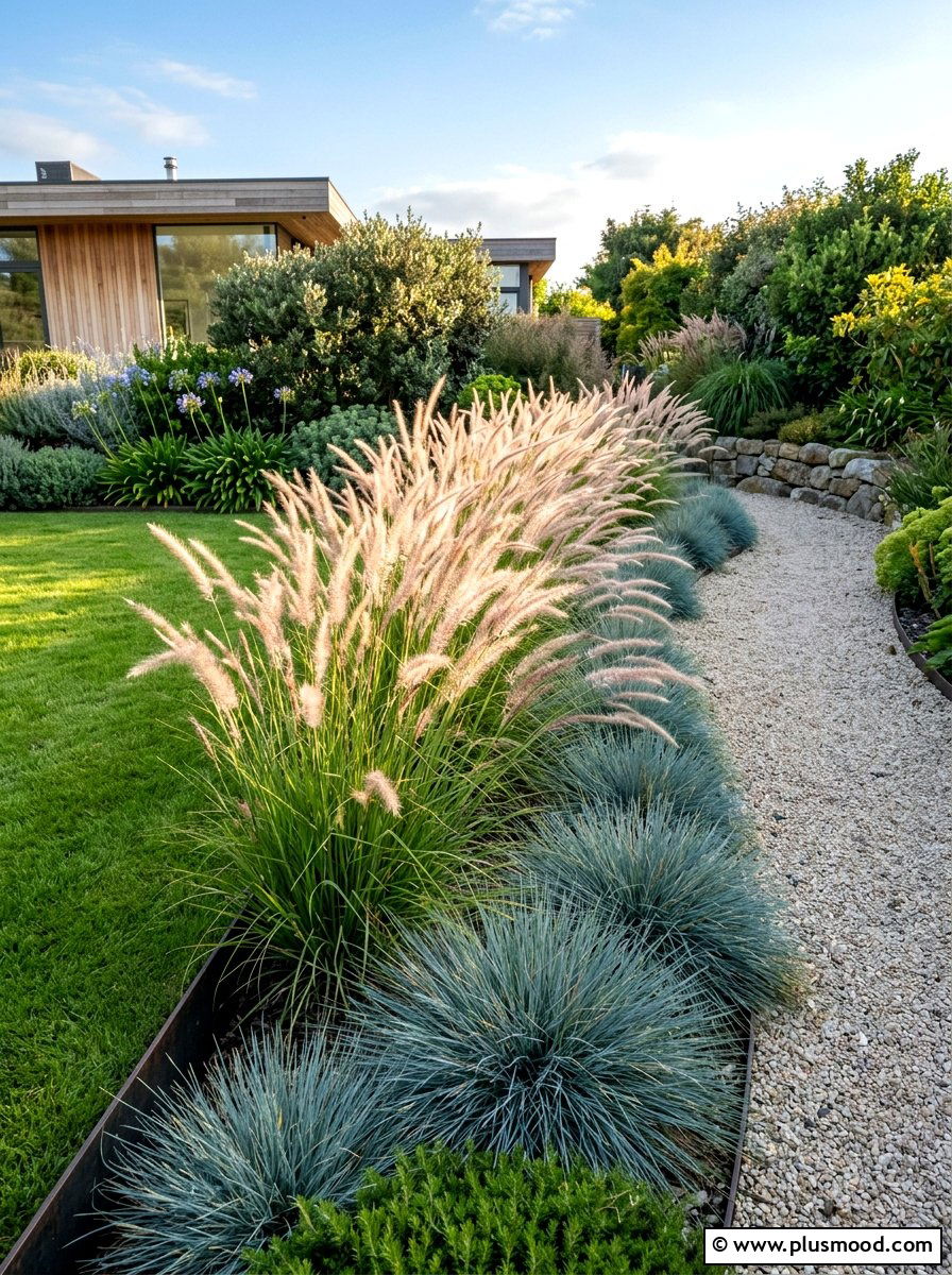 Ornamental Grass Border - 25 summer easy landscaping ideas