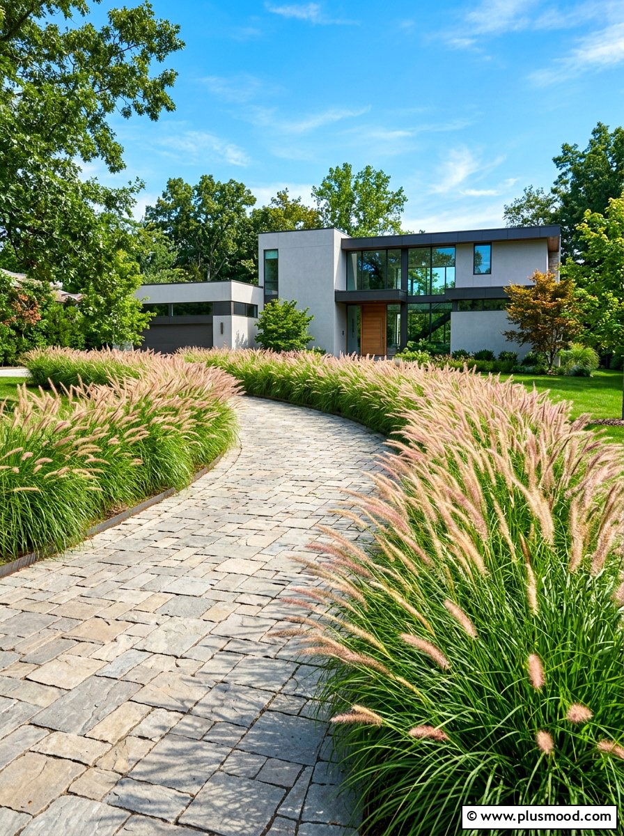 Ornamental Grass Driveway Lining - 25 summer driveway landscaping ideas