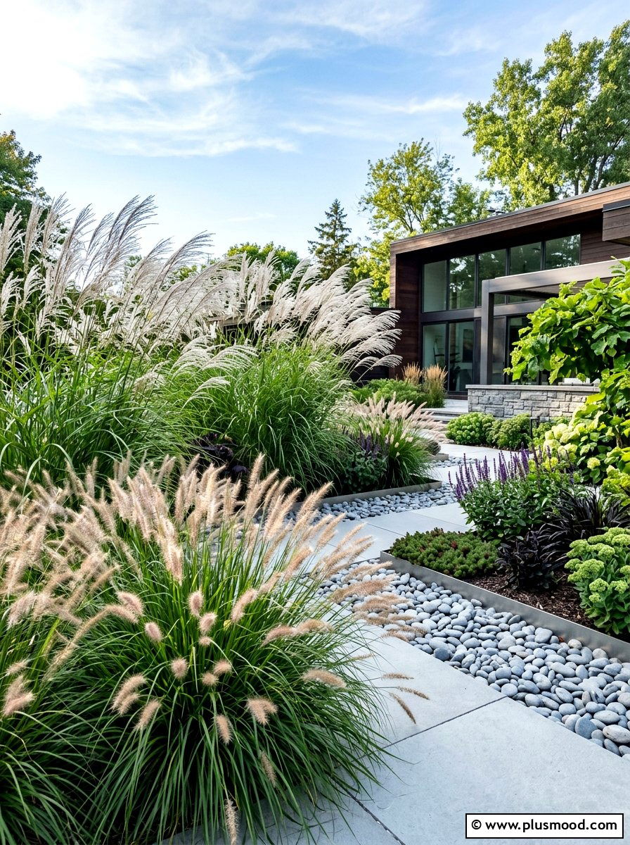 Ornamental Grass Garden - 25 summer tidy front yard ideas