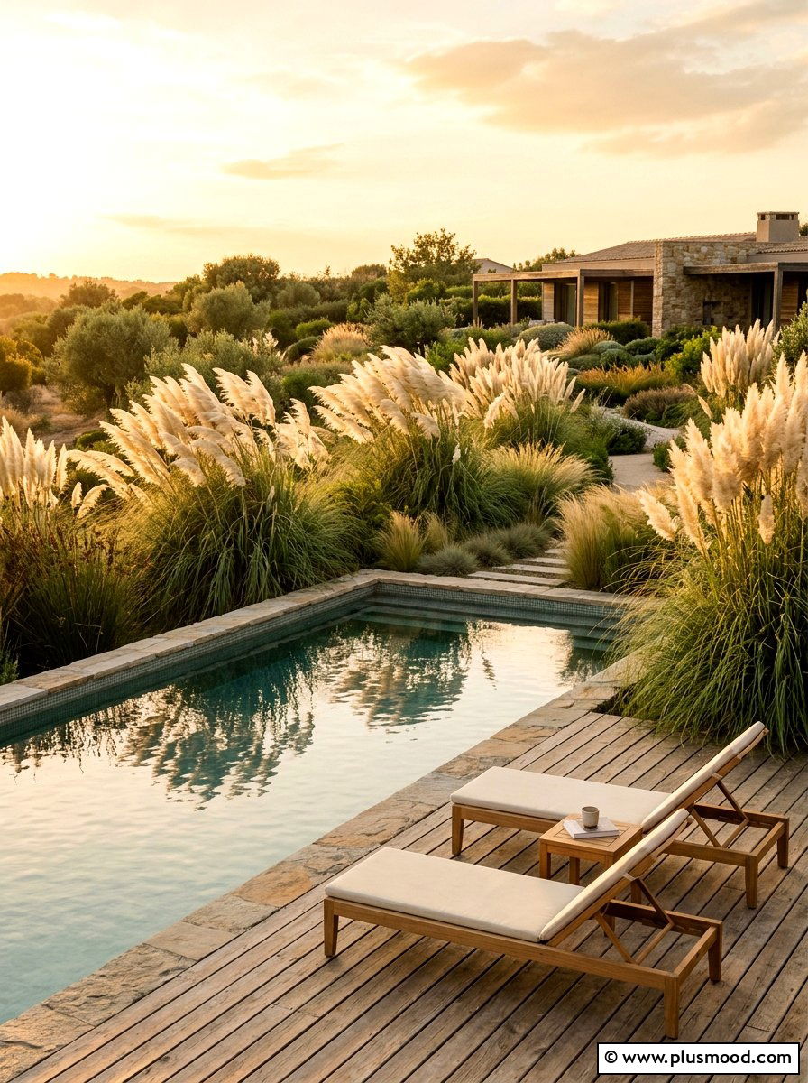 Ornamental Grass Landscape - 25 pool landscaping ideas for courtyard pools