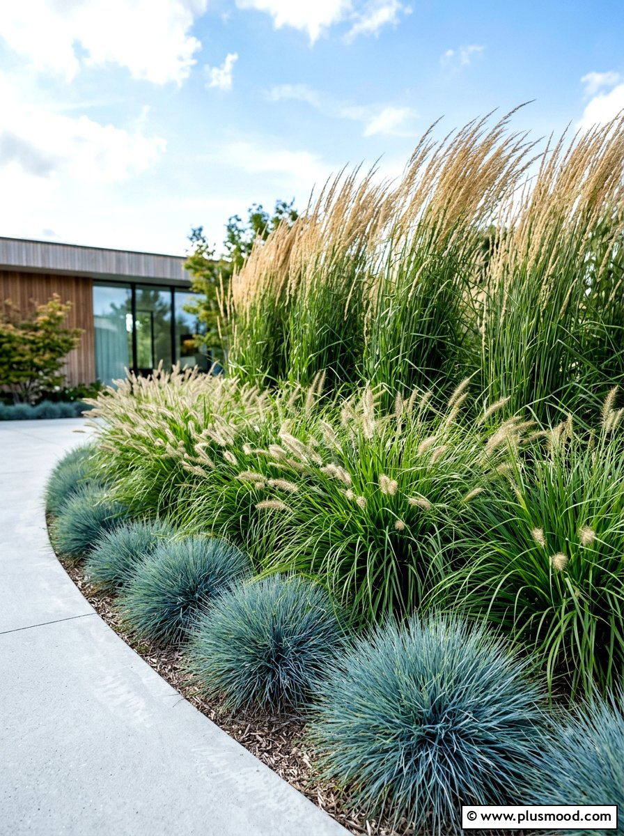 Ornamental Grass Layering - 25 summer layered flower bed ideas