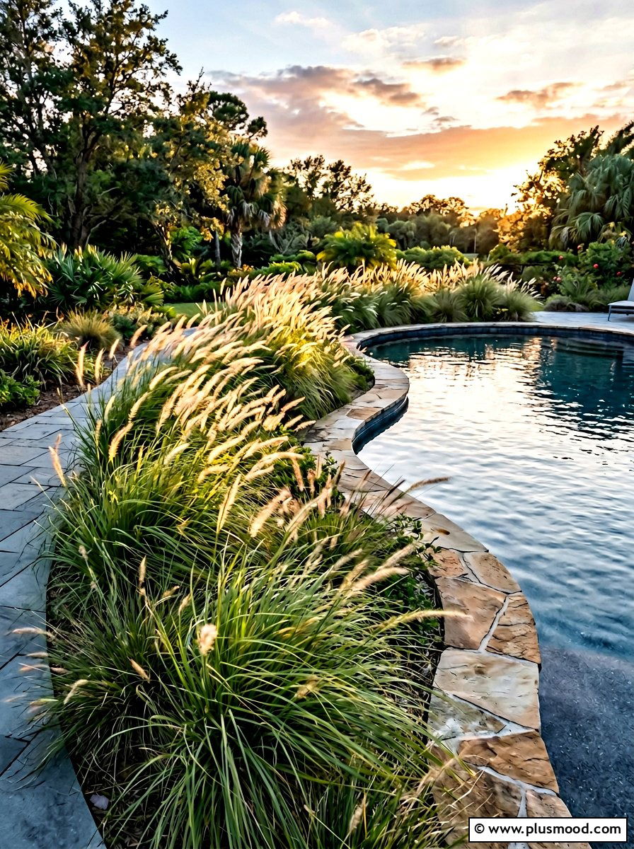 Ornamental Grass Pool Border - 25 pool landscaping ideas for Florida homes