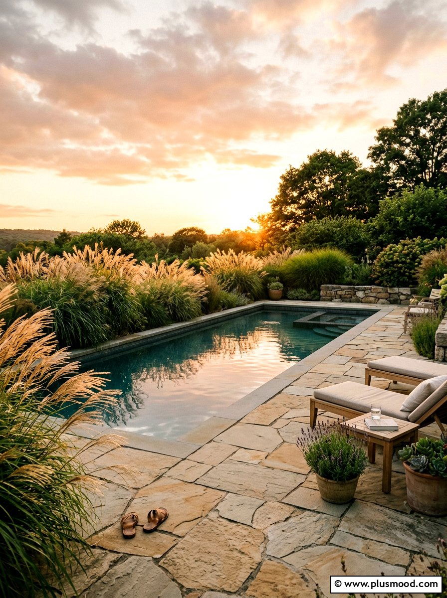 Ornamental Grass Pool Border - 25 pool landscaping ideas low maintenance